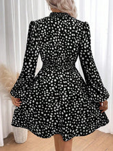 1pc Casual Ruched Lantern Sleeve All-Over Print Long Sleeve Dress, Autumn